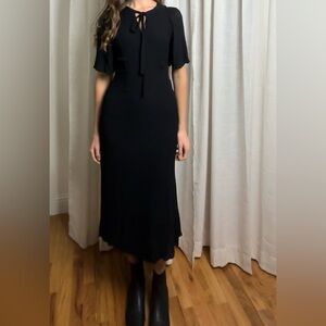 Zara black tie neck front flutter sleeve midi dress